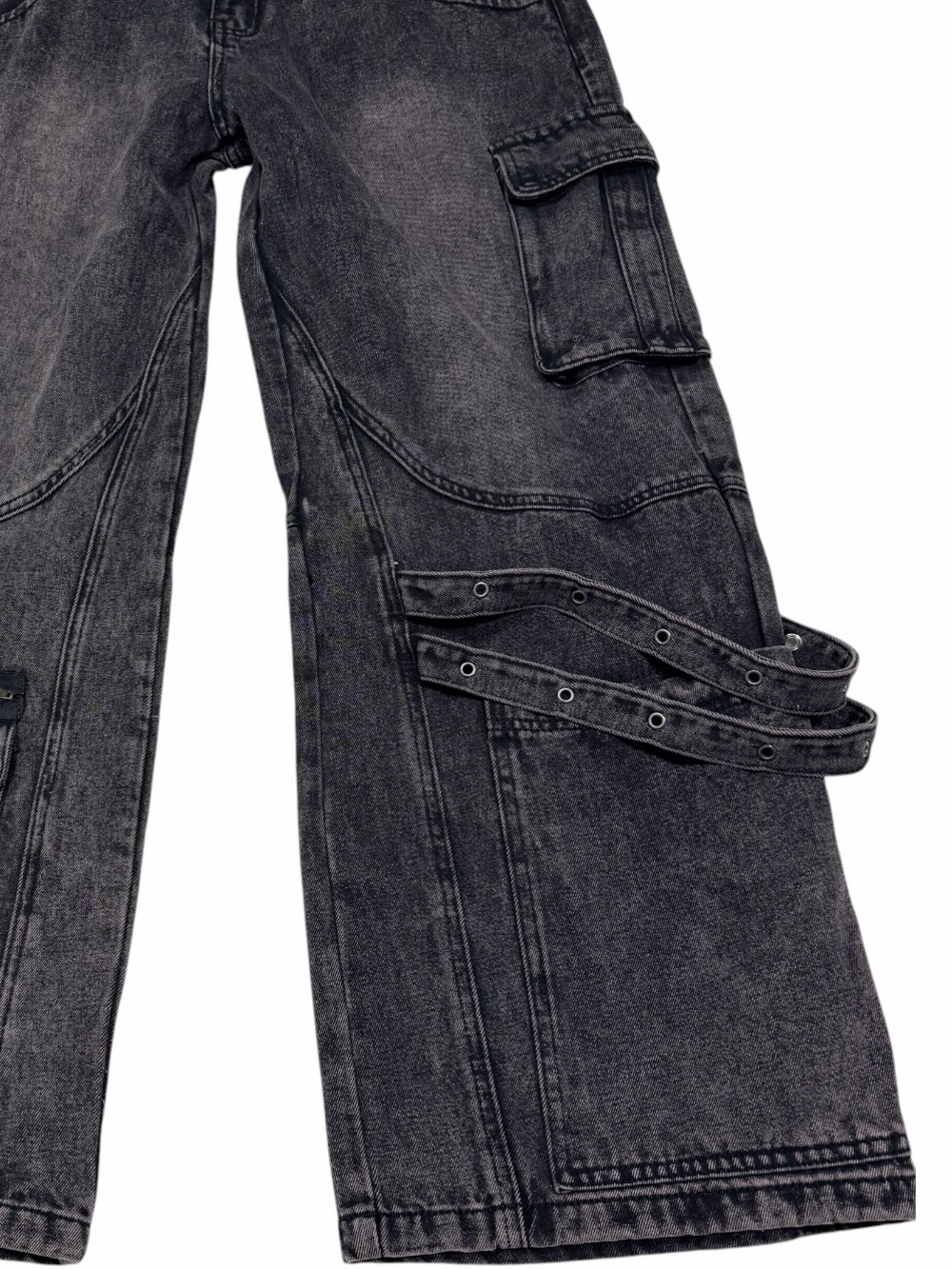 NWT Y2K Black Wide Leg Cargo Jeans Utility Streetwear Riley & James - Picture 7 of 13
